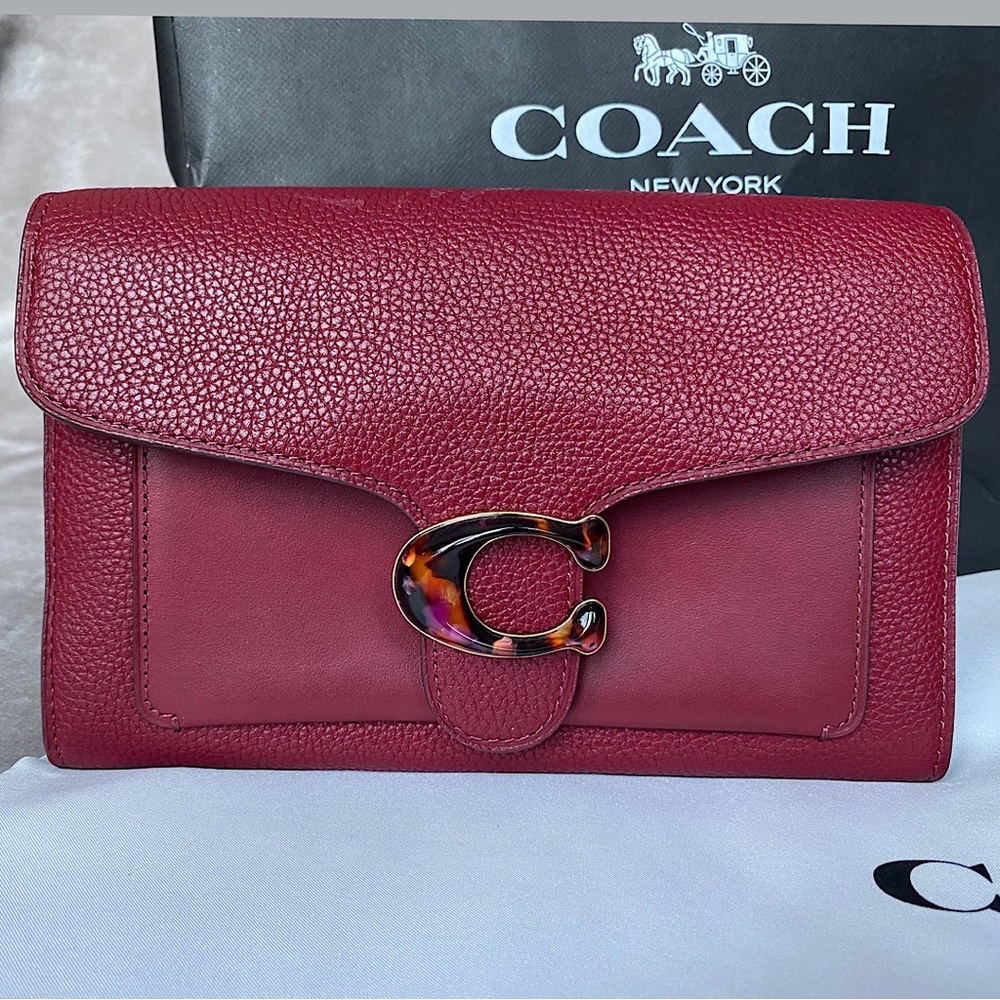 🎉NWT COACH Tabby Chain Clutch Crossbody Bag, Deep Red/Brass Chain